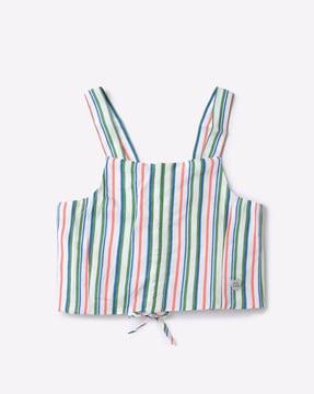 sleeveless striped top with tie-up
