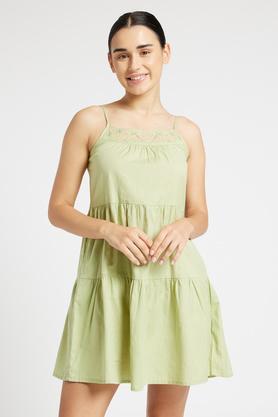 sleeveless tiered fit cotton flex women's dress - green