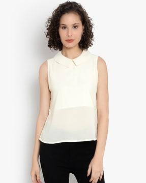 sleeveless top with collar neckline