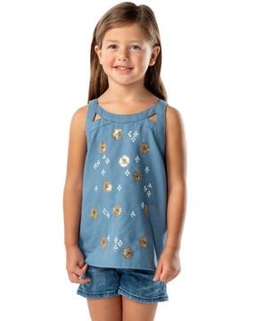sleeveless top with floral sequin detail
