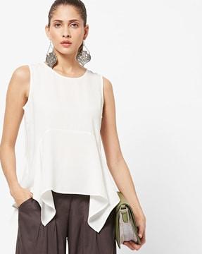 sleeveless top with handkerchief hemline