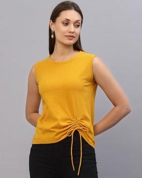 sleeveless top with hem tie-up