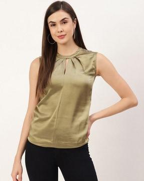 sleeveless top with key hole neck