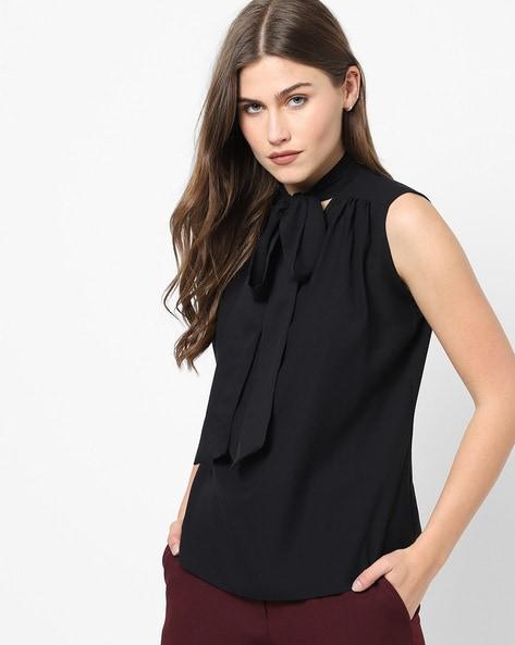 sleeveless top with neck tie-up