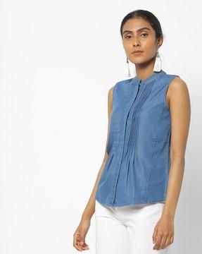 sleeveless top with pinntucks