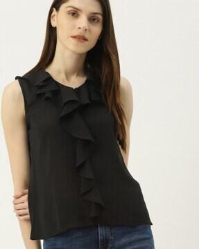 sleeveless top with ruffle detail