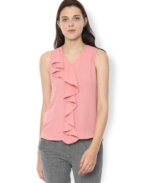 sleeveless top with ruffled panels