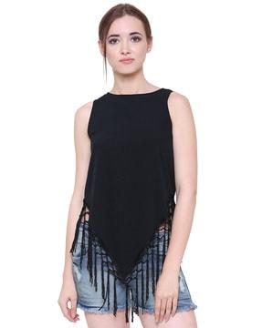 sleeveless top with tassels