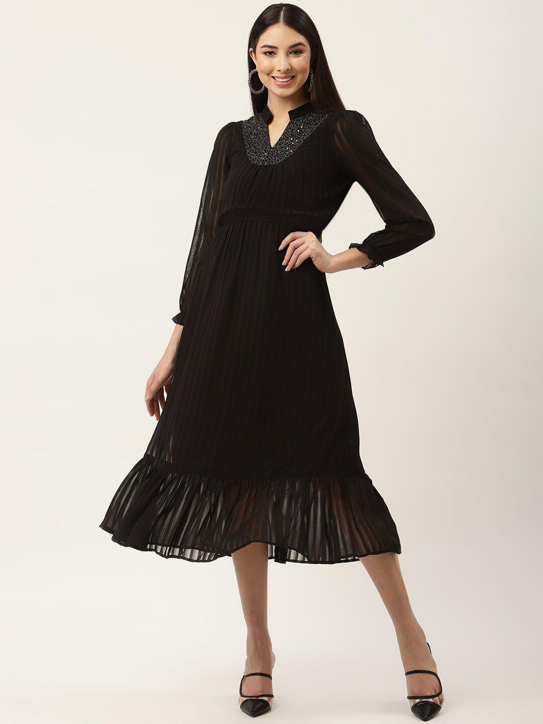 slenor accordion pleated mandarin collar embellished georgette midi dress