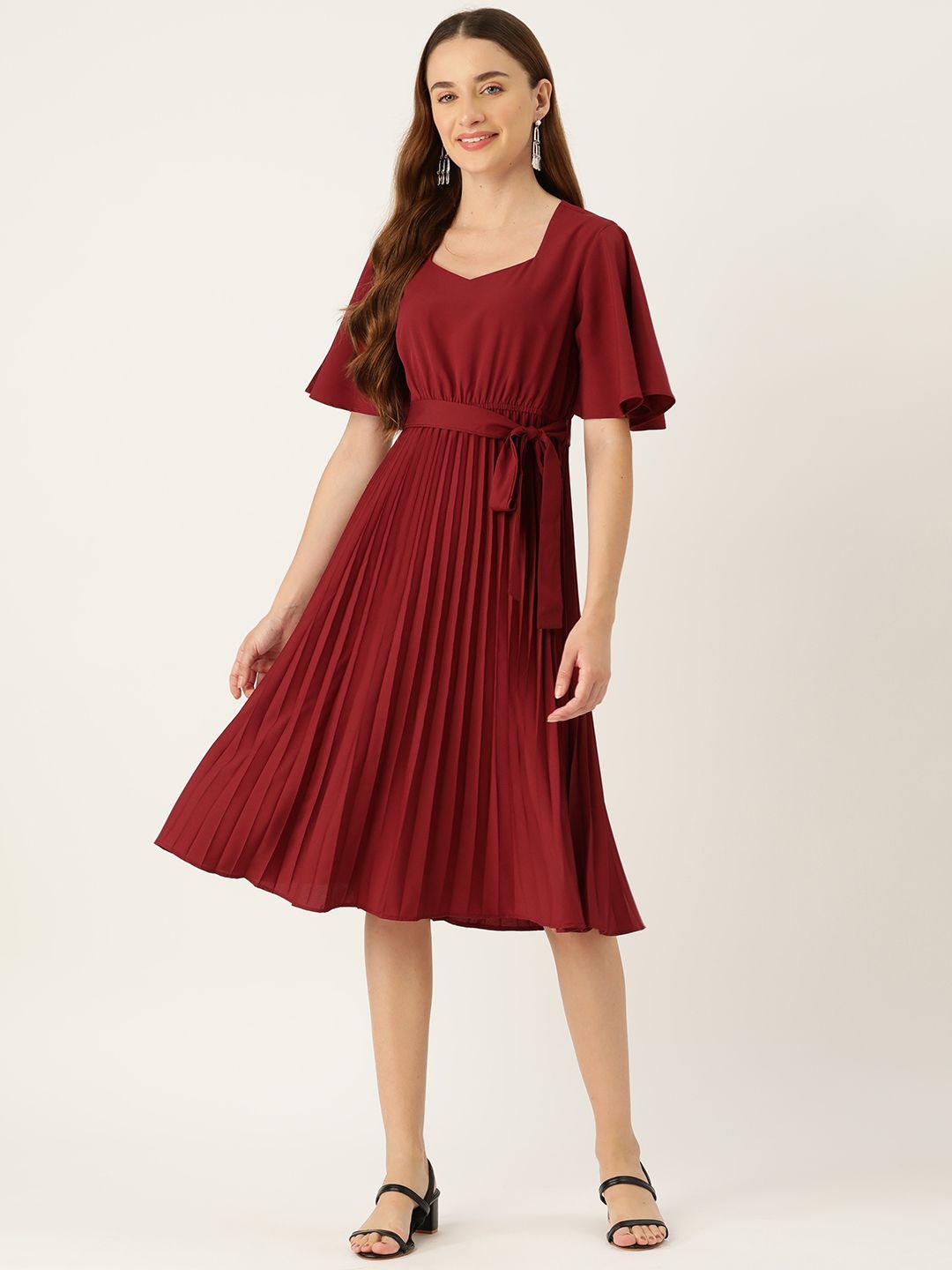 slenor flared sleeve tie-ups crepe a-line dress