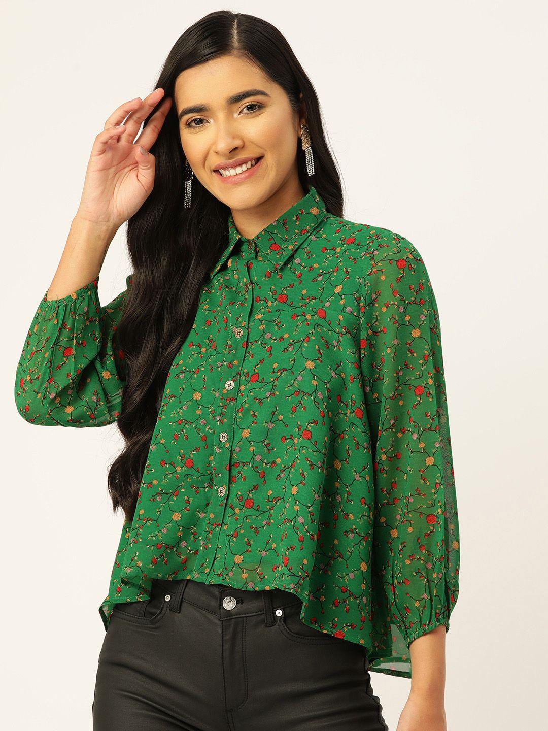 slenor floral print puff sleeves shirt style top