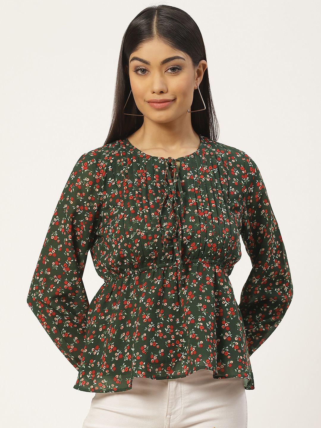 slenor floral print tie-up neck georgette peplum top