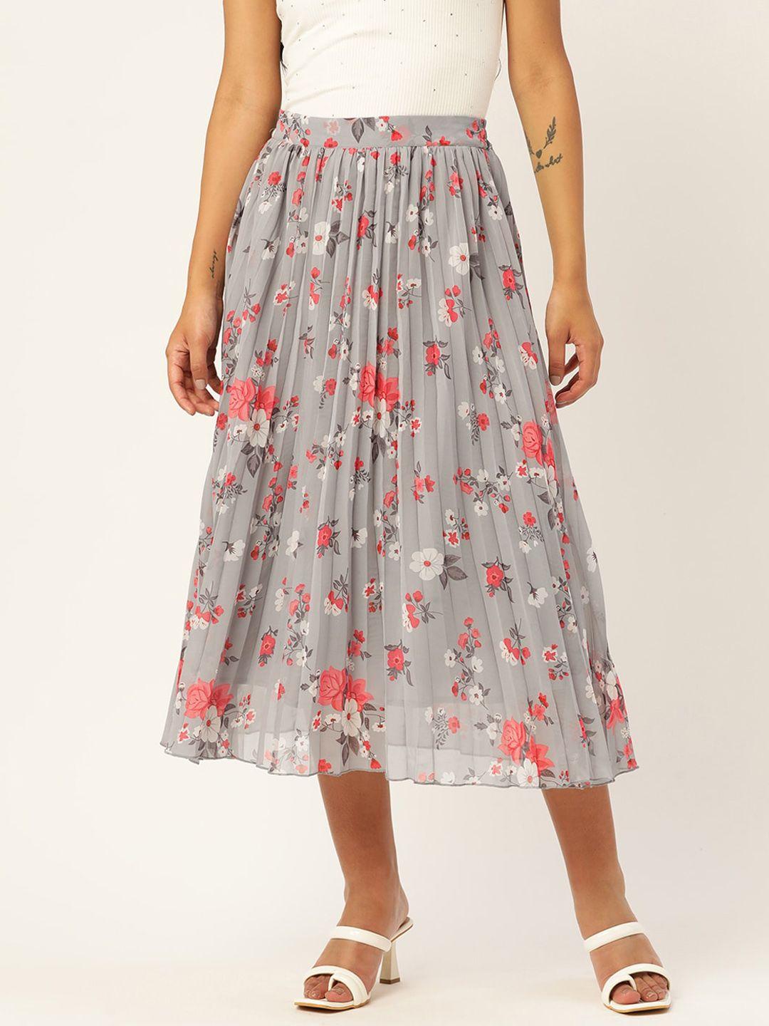 slenor floral printed pleated midi skirt