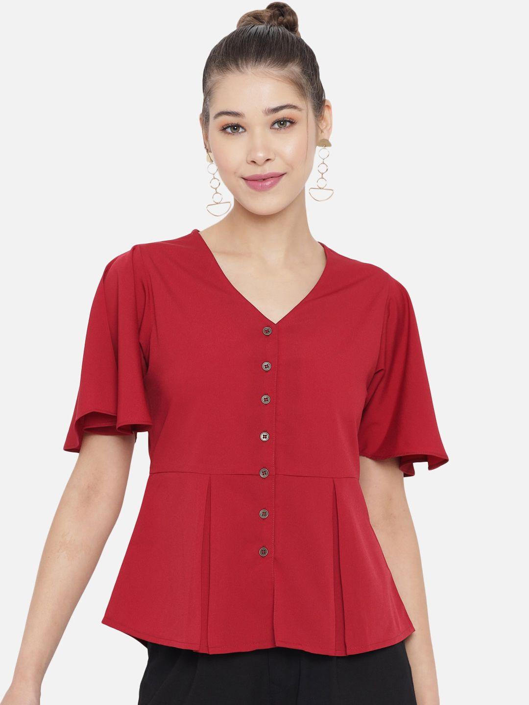 slenor maroon crepe peplum top