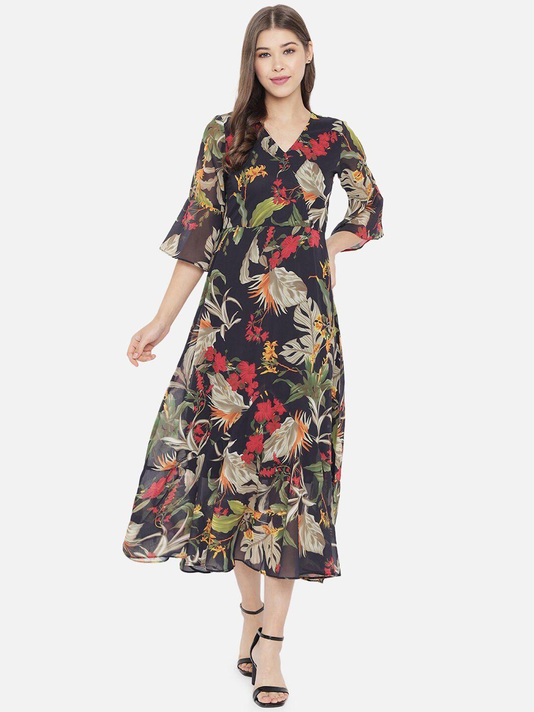 slenor multicoloured floral georgette midi dress