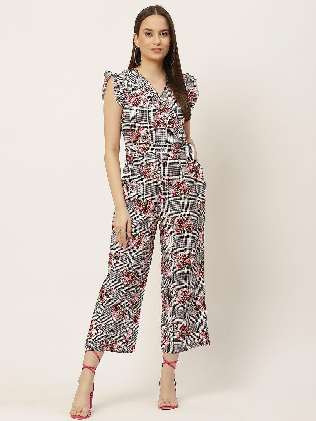 slenor multicoloured printed smocked basic jumpsuit with ruffles