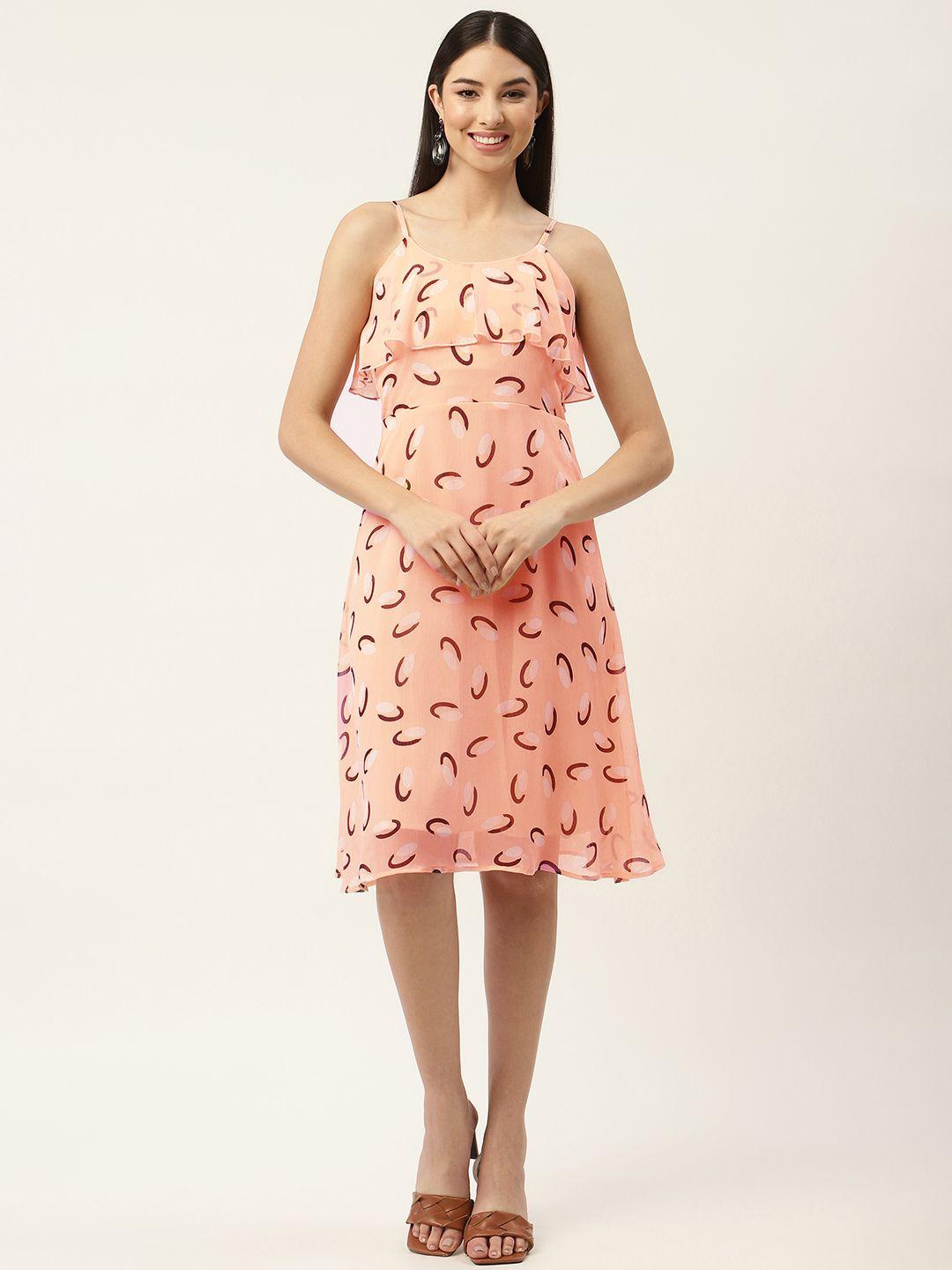 slenor peach-coloured layered chiffon a-line midi dress