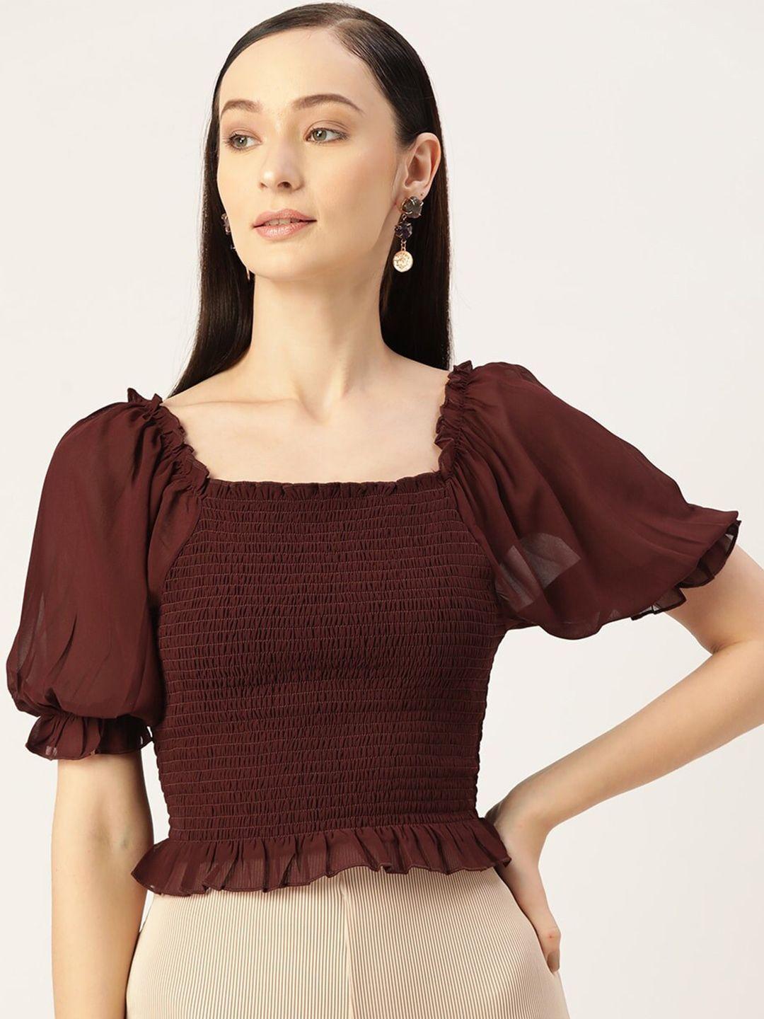 slenor puff sleeve smocked georgette crop top