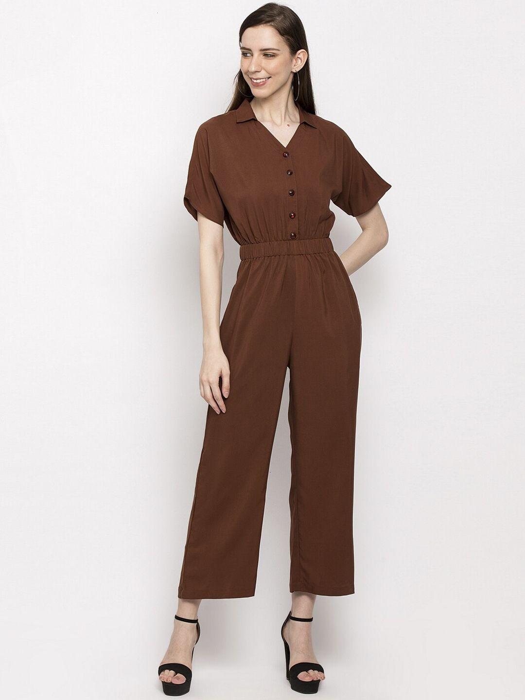 slenor women brown solid basic jumpsuit