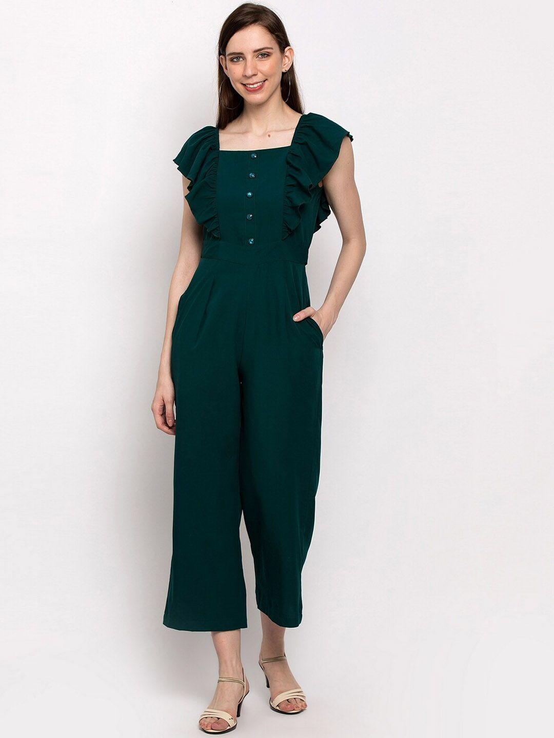 slenor women green solid basic jumpsuit