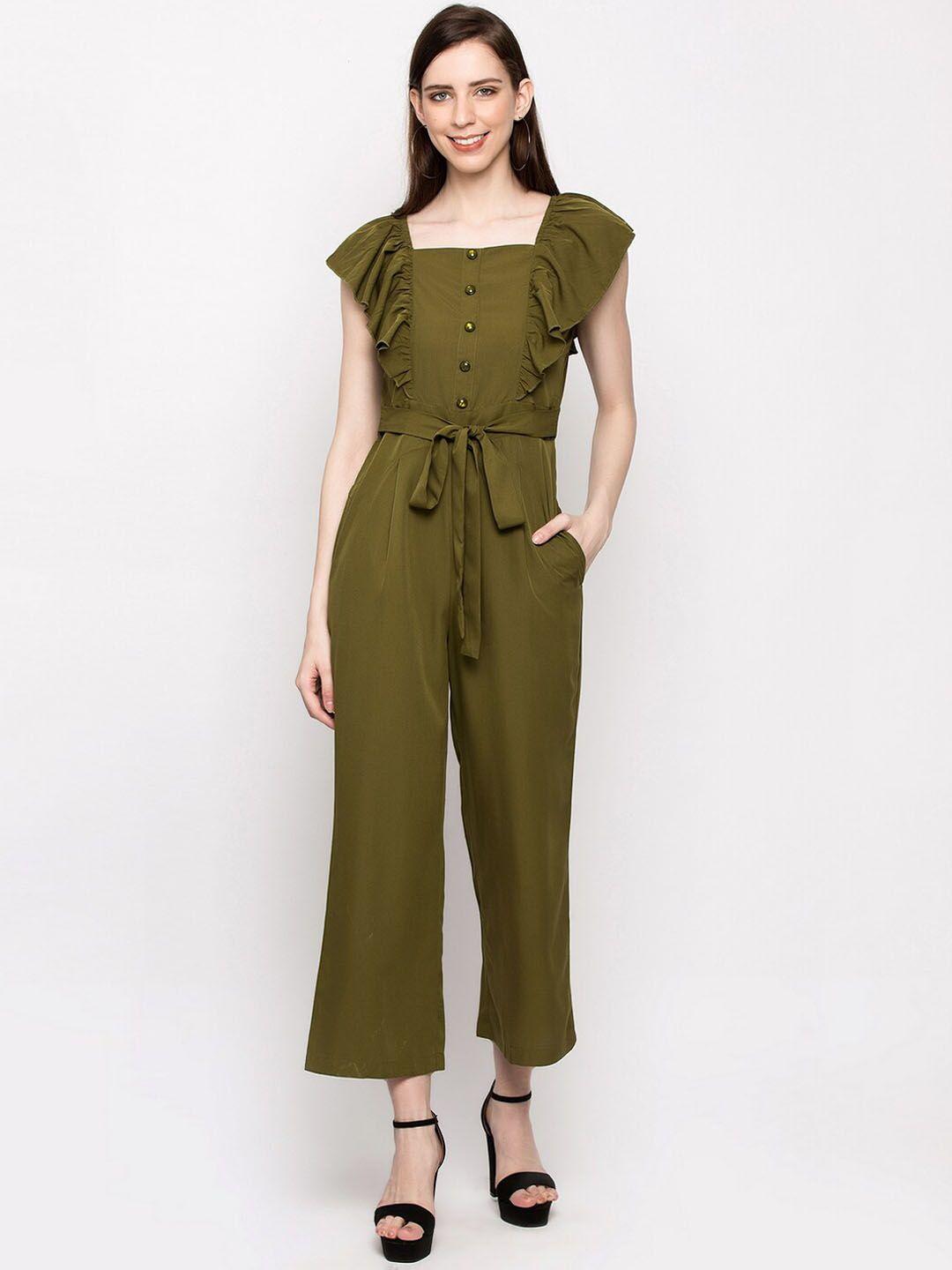 slenor women green solid basic jumpsuit