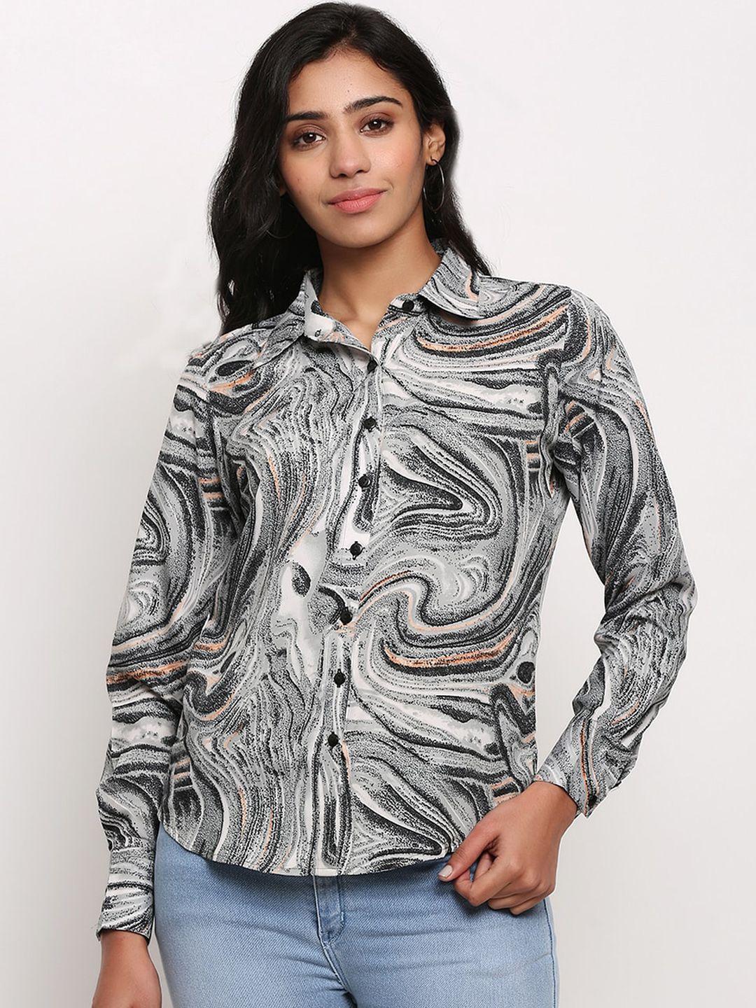 slenor women grey regular fit printed casual shirt