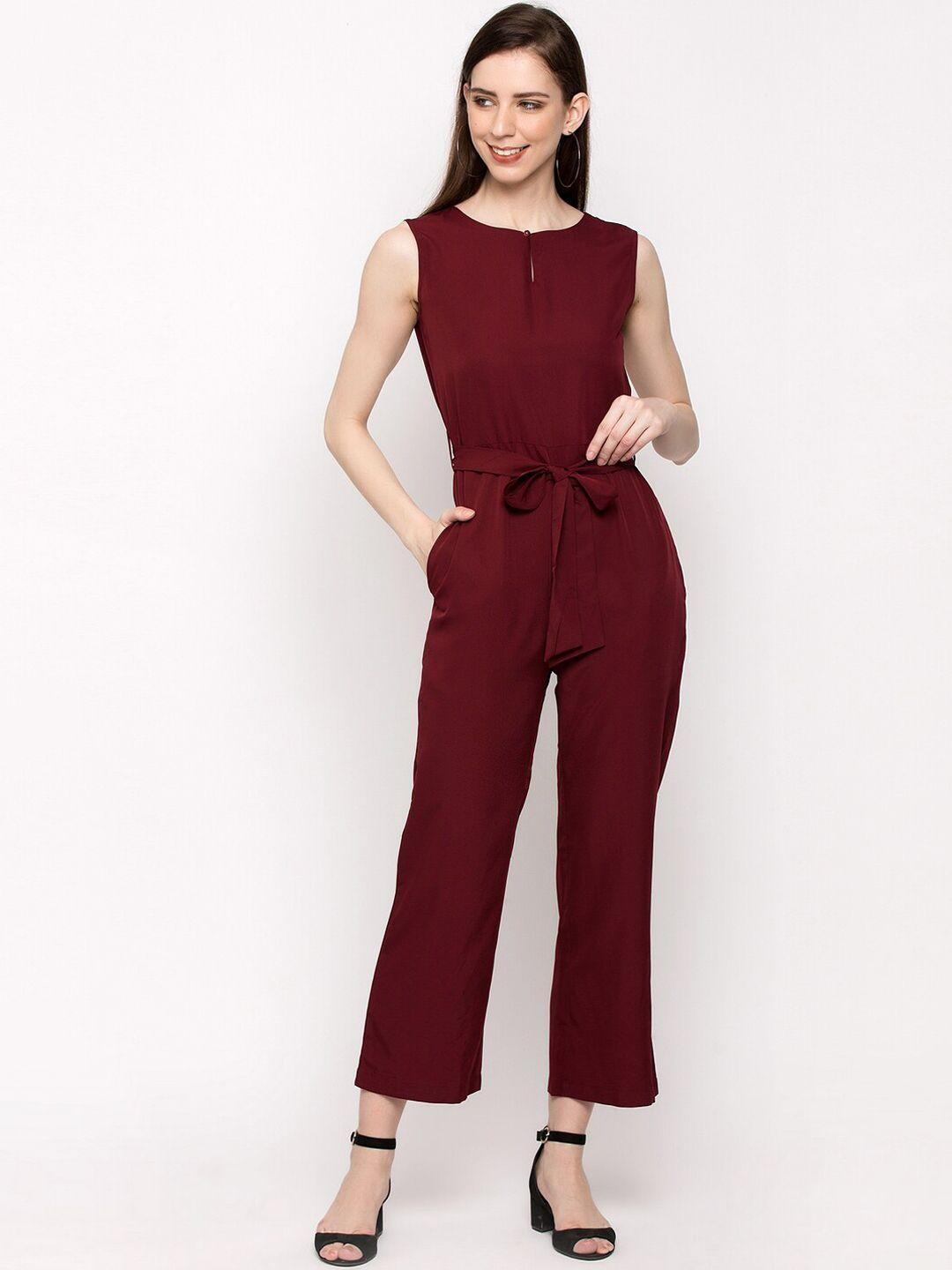 slenor women maroon solid basic jumpsuit