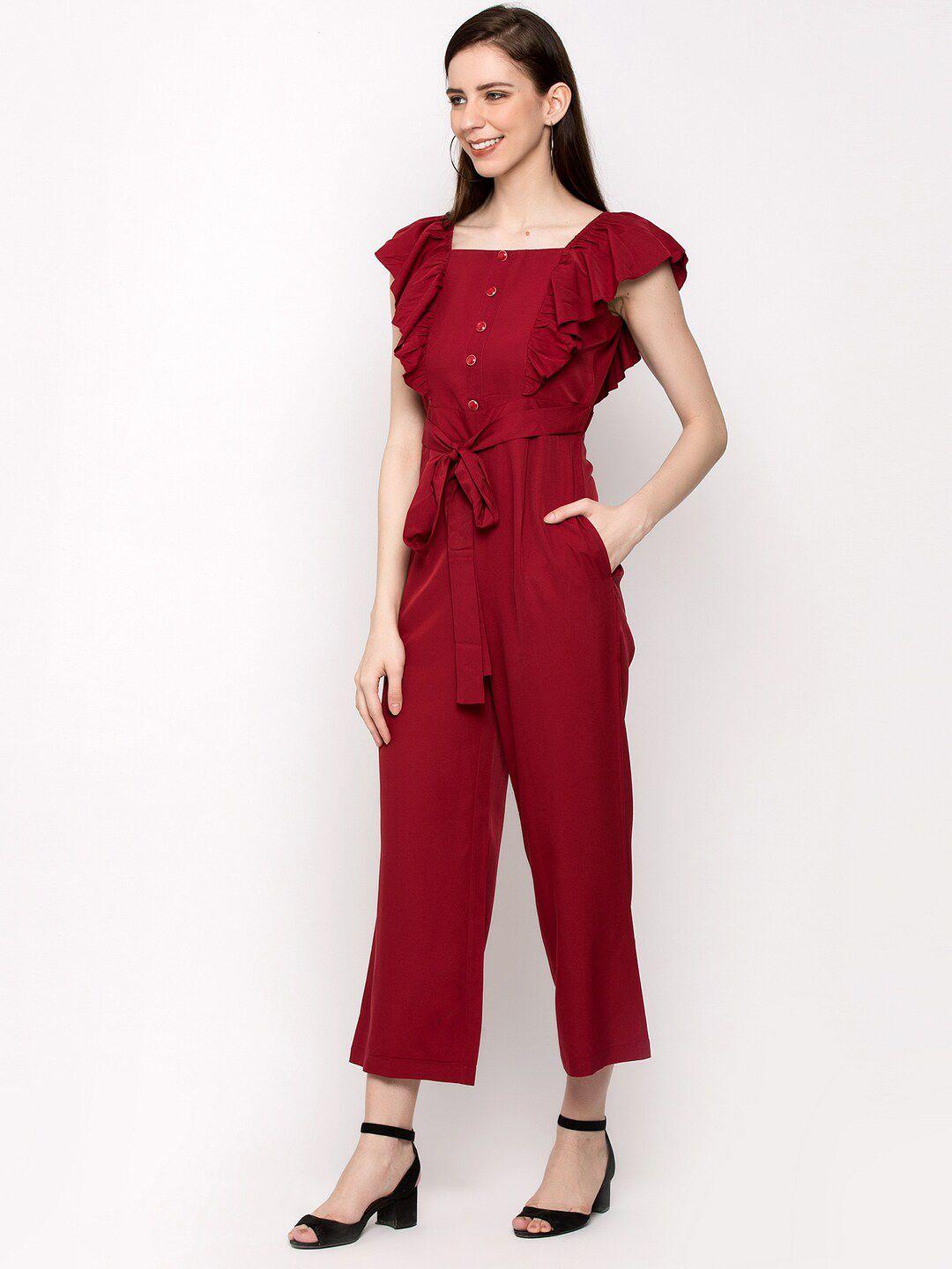 slenor women maroon solid basic jumpsuit