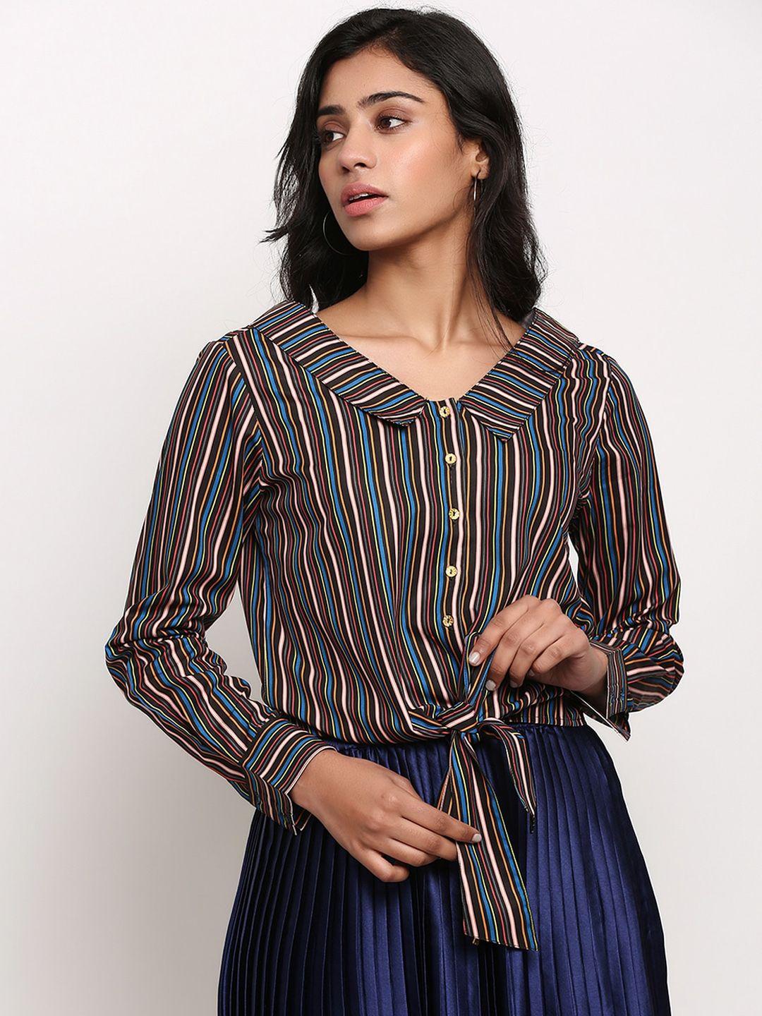 slenor women multicoloured regular fit striped casual shirt