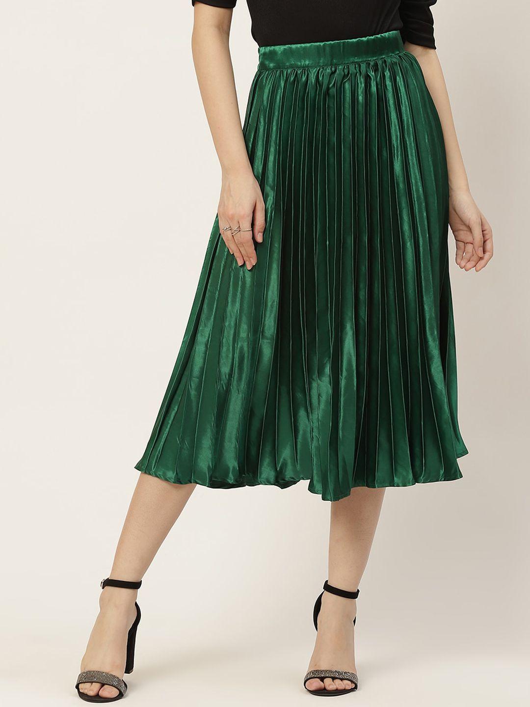 slenor women solid pleated flared midi skirt