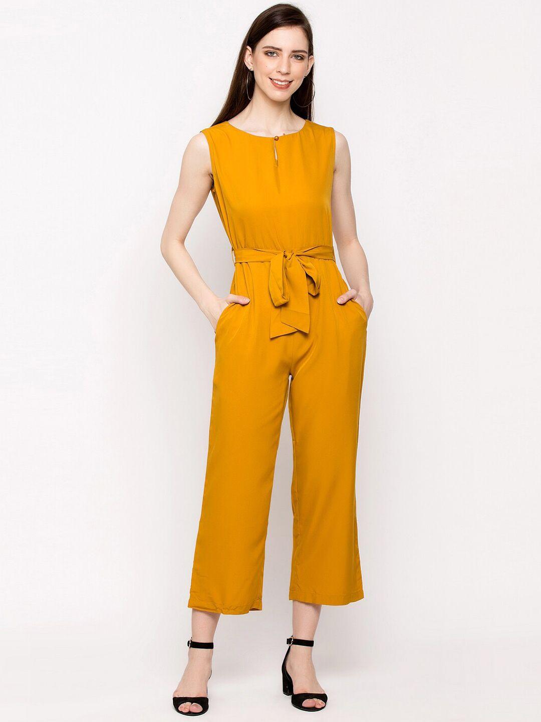 slenor women yellow solid basic jumpsuit