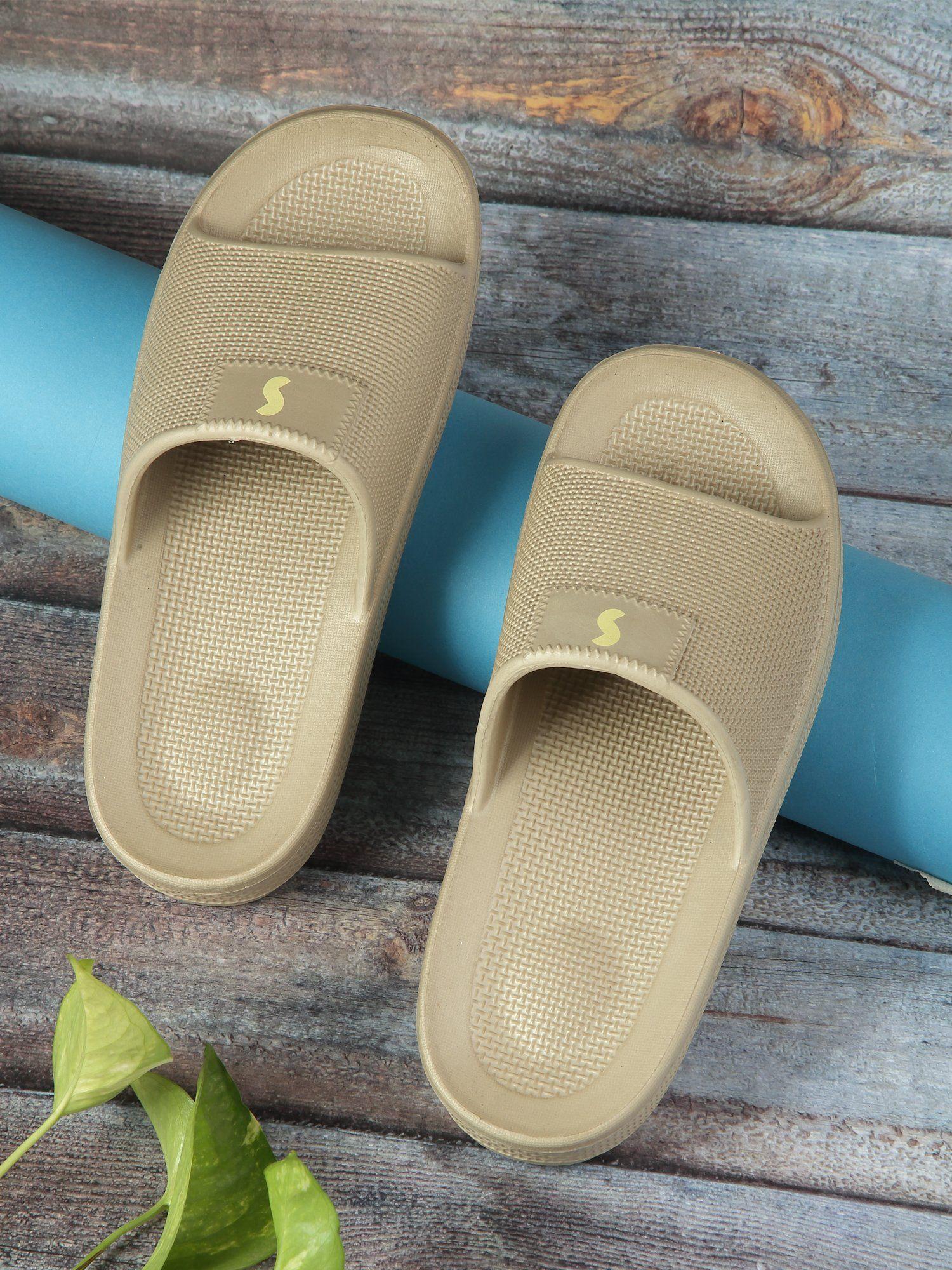 slide pool beige solid women slides