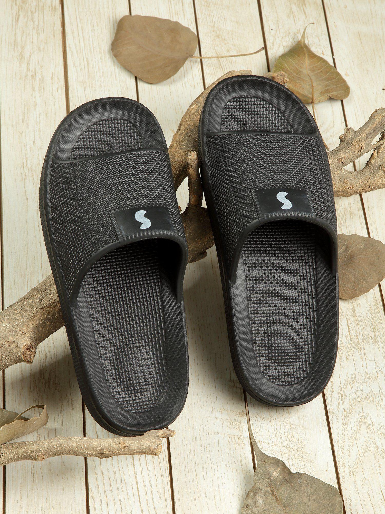 slide pool black solid women slides