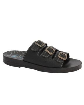 slides with buckle closure strap