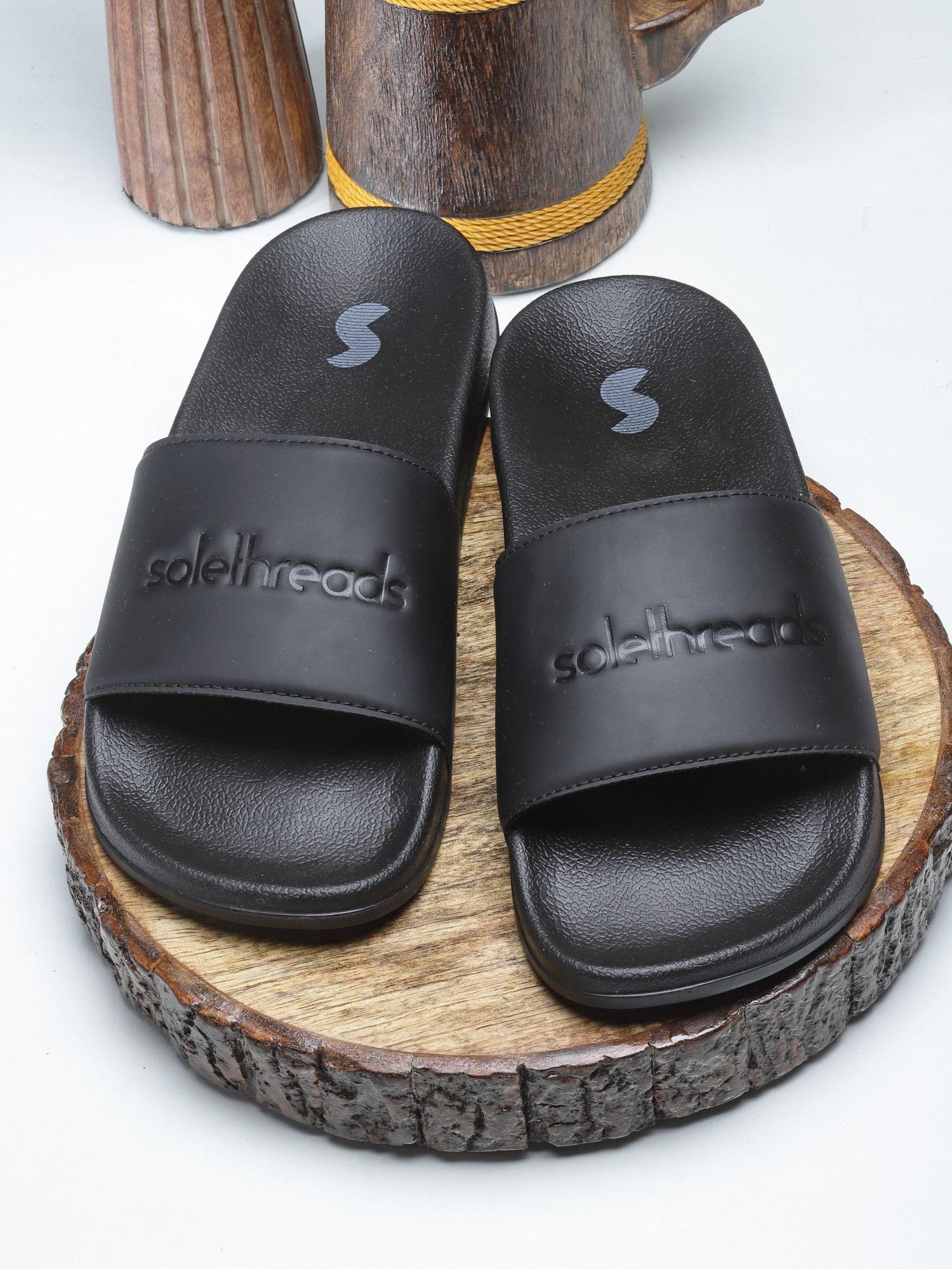 slides supreme black solid men sliders