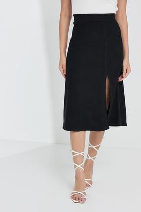 slim above knee polyester blend women's casual wear skirts - black