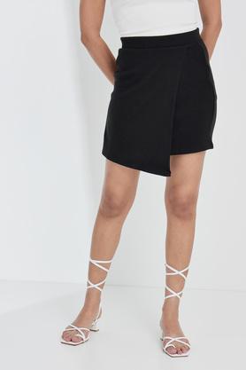 slim above knee polyester blend women's casual wear skirts - black