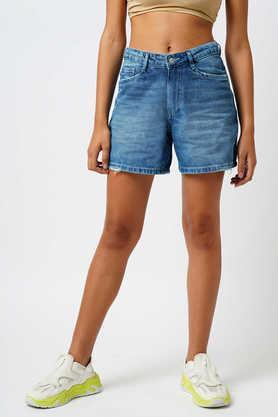 slim fit above knee cotton women's casual wear shorts - light blue