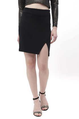 slim fit above knee polyester women's casual wear skirt - black