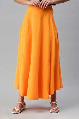 slim-fit-ankle-length-blended-fabric-women's-casual-wear-skirt---orange