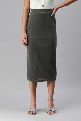 slim fit ankle length blended fabric women's formal wear skirt - grey