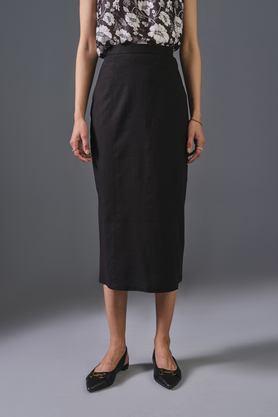 slim fit calf length viscose women's formal wear skirt - black