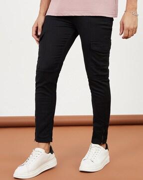 slim fit cargo jeans with zip cuff detail