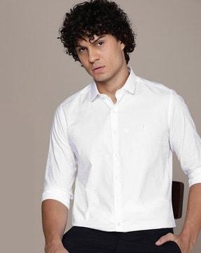 slim fit cotton shirt with woven motifs