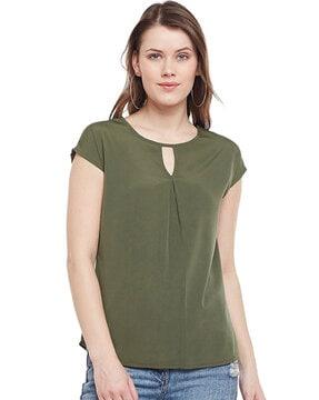 slim fit crepe top with round-neck