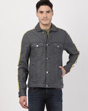 slim fit denim jacket with contrast shoulder panel