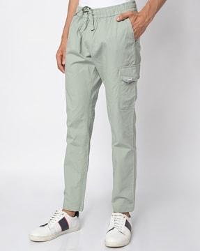 slim fit flat-front pants with elasticated drawstring waist