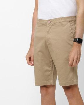 slim fit flat-front shorts