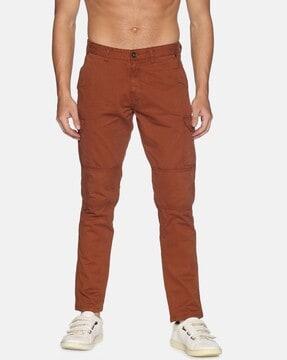 slim fit flat-front trousers with cargo pockets