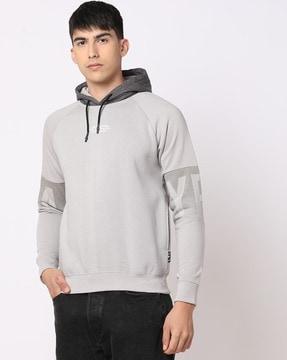 slim fit hooded sweatshirt with brand print